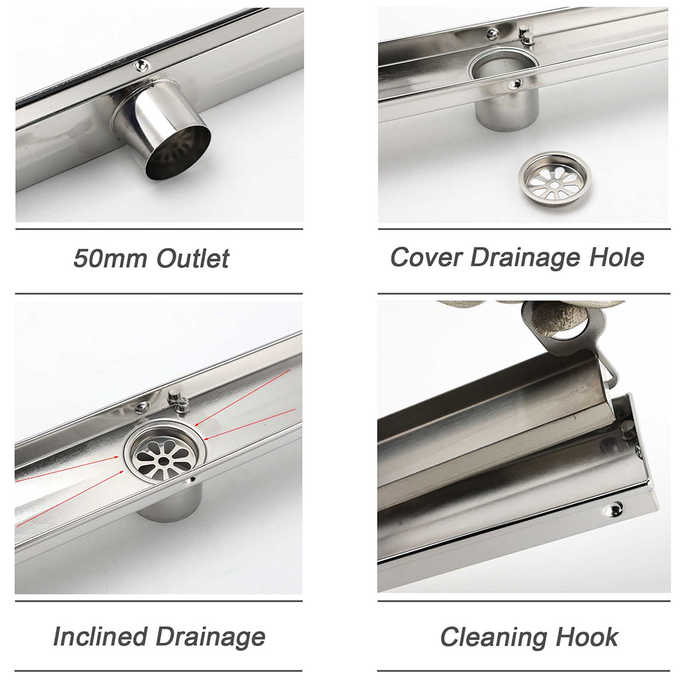 304 Stainless Steel 600mm Tile Insert Linear Shower Grate Floor Drain 50mm Waste - Image 5