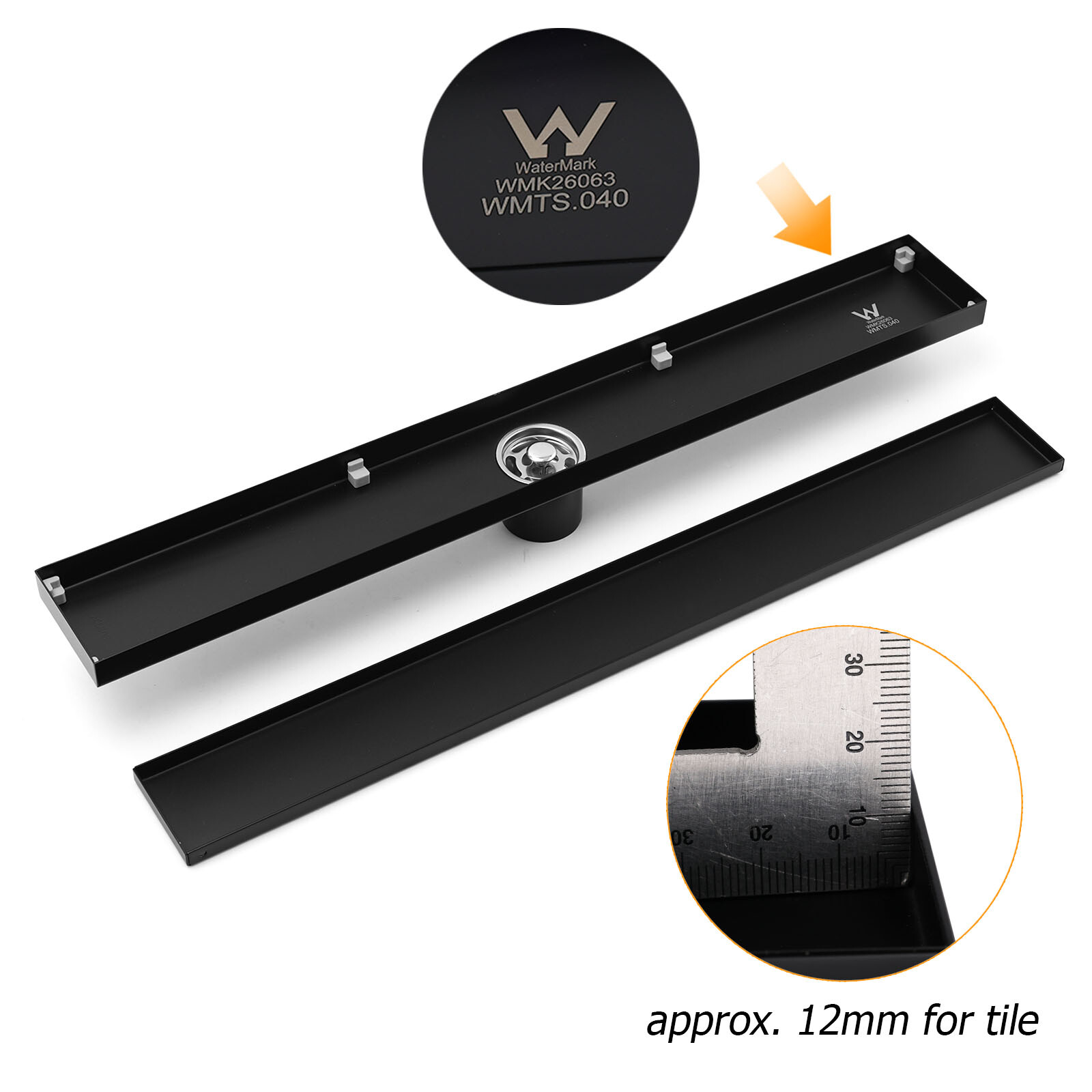 Matt Black 800mm Tile Insert Bathroom Floor Drain Shower Grate 50mm Outlet Waste - Image 5