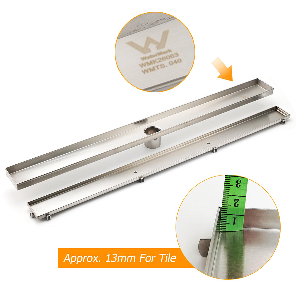 WaterMark Brushed Steel 900mm Tile Insert Shower Grate Floor Drain 50mm Outlet - Image 4