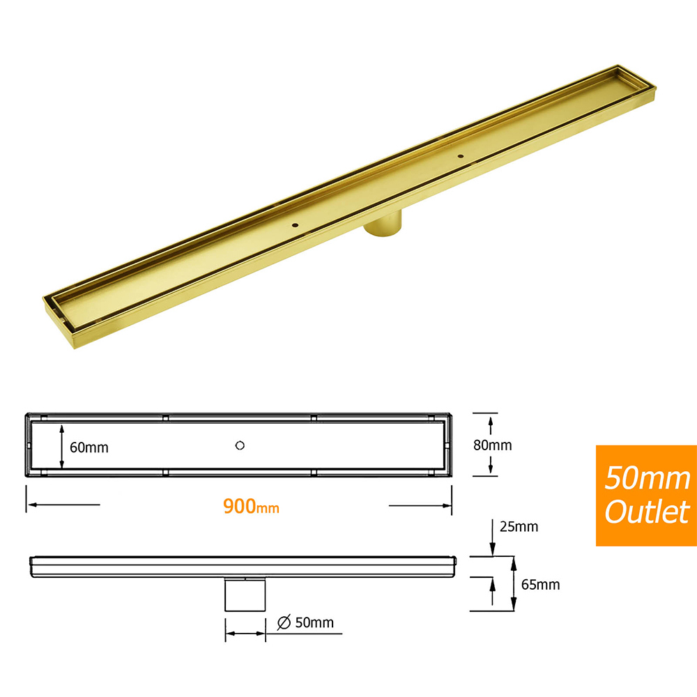 304 Stainless Steel 900mm Tile Insert Shower Grate Floor Drain 50mm Waste Outlet - Image 2