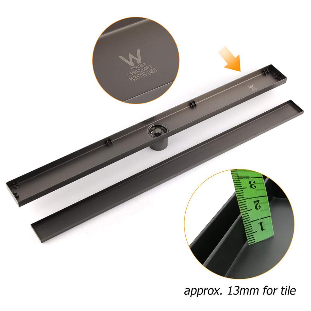 Gun Metal Tile Insert 600mm Linear Shower Grate Floor Drain 50mm Waste Outlet - Image 5