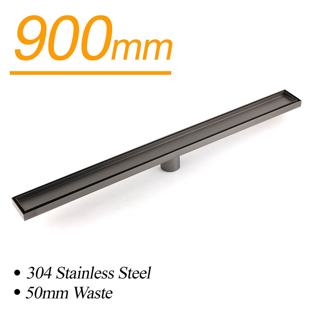 Gun Metal 304 SUS 900mm Tile Insert Linear Shower Grate Floor Drain 50mm Waste - Image 2