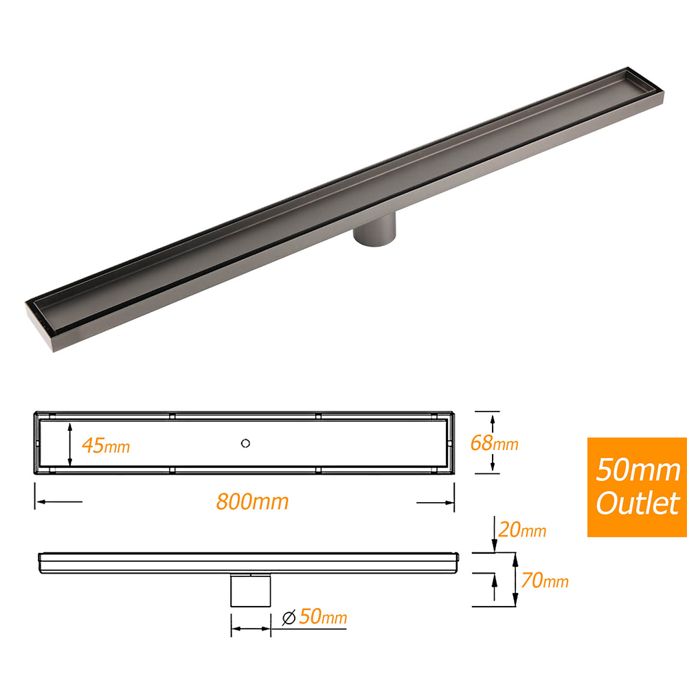 Gun Metal 304 SUS 900mm Tile Insert Linear Shower Grate Floor Drain 50mm Waste - Image 3