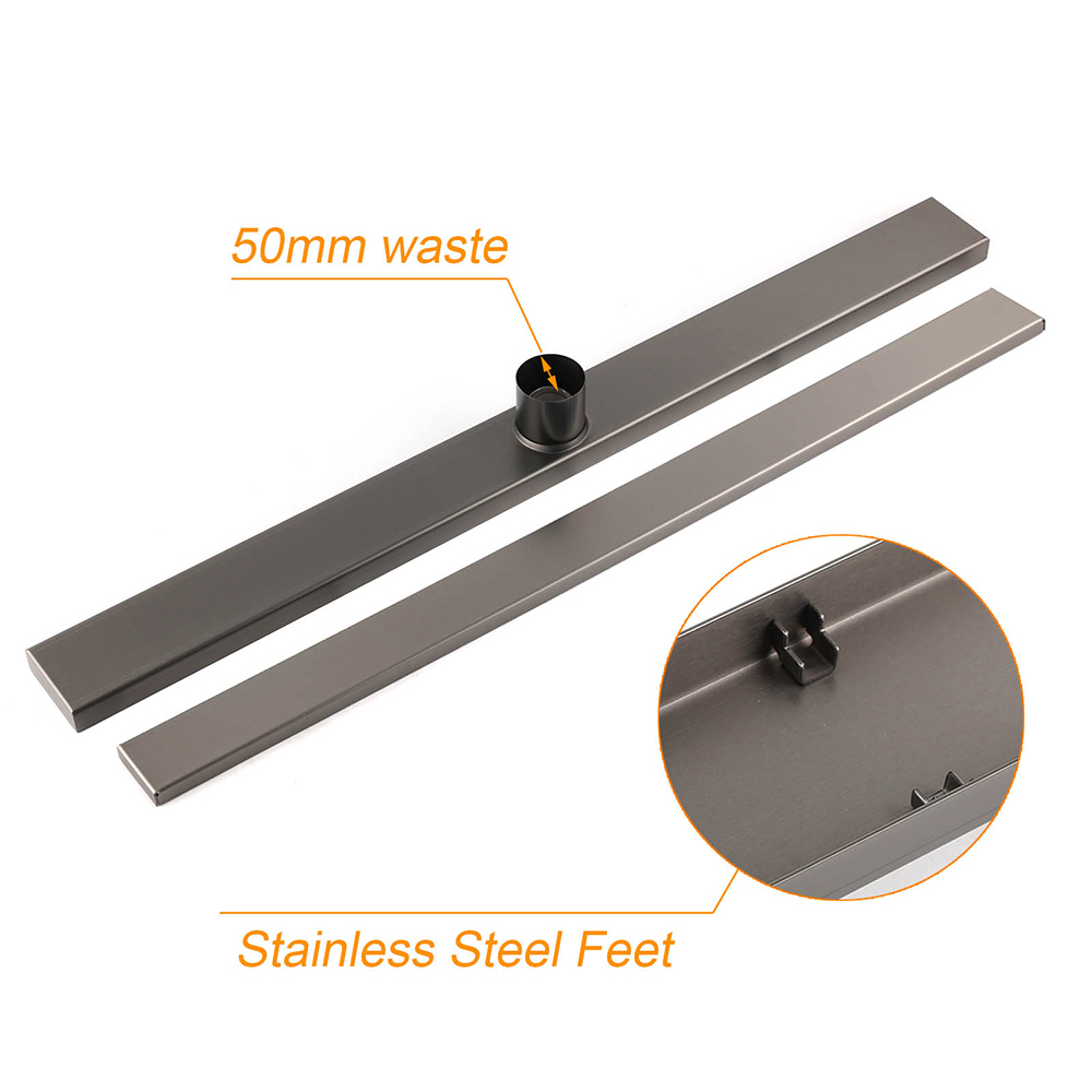 Gun Metal 304 SUS 900mm Tile Insert Linear Shower Grate Floor Drain 50mm Waste - Image 6