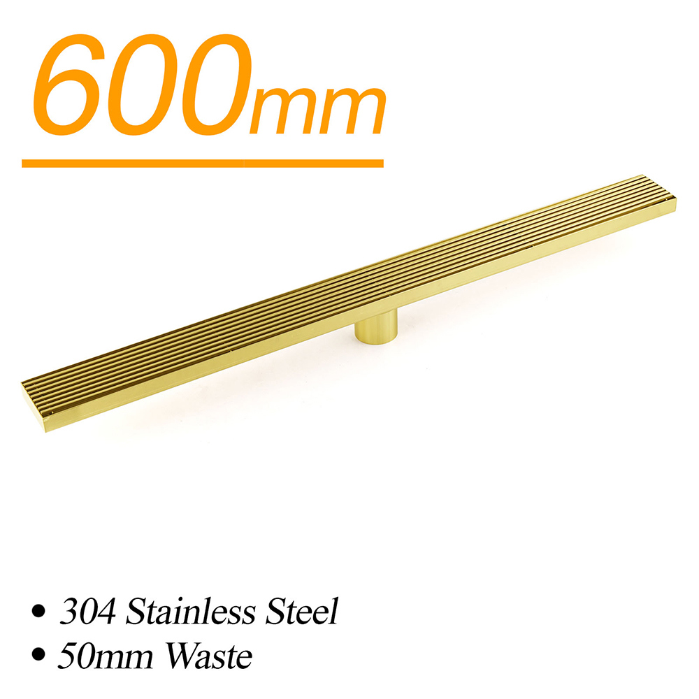 Brushed Gold 304 SUS 600mm Strip Fence Sword Shower Grate Floor Drain 50mm Waste - Image 2