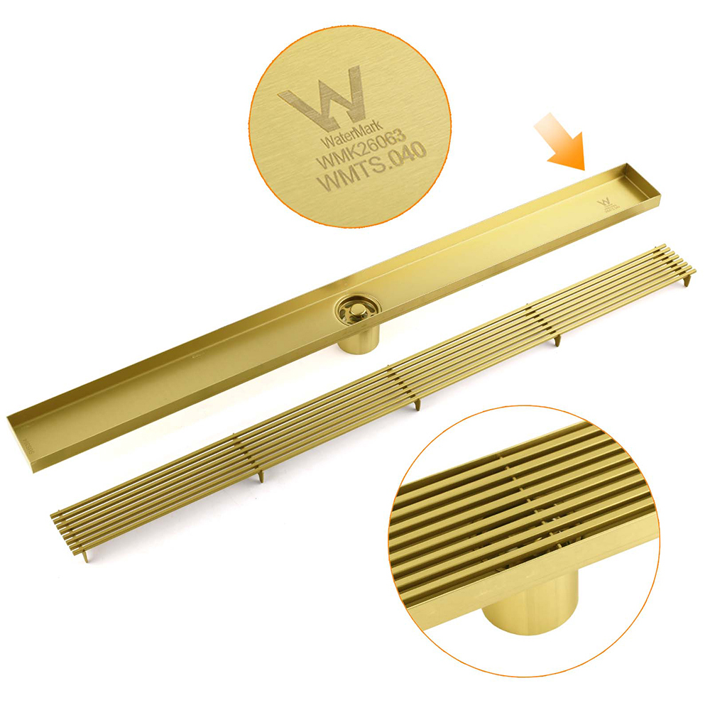Brushed Gold 304 SUS 600mm Strip Fence Sword Shower Grate Floor Drain 50mm Waste - Image 5