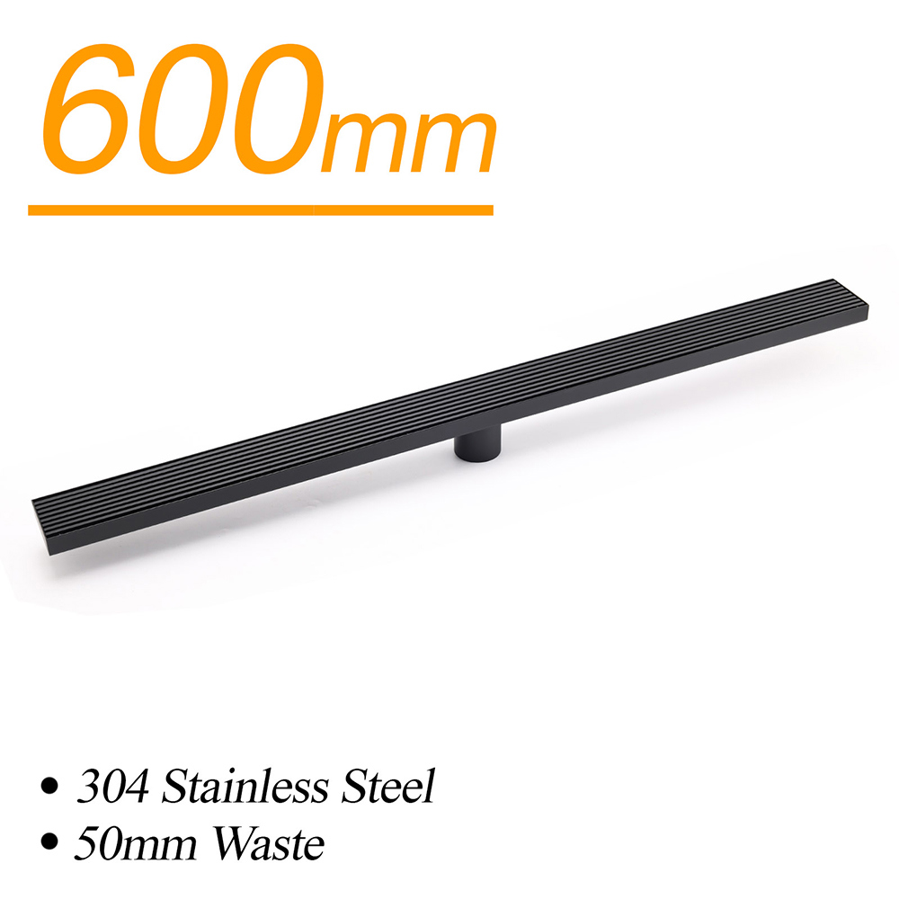 Matt Black 600mm Strip Fence Sword Shower Grate Floor Drain 50mm Waste Outlet - Image 3