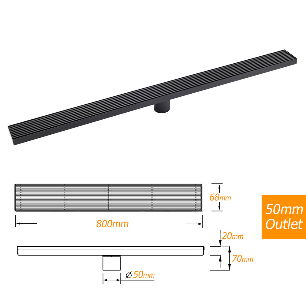 Matt Black 600mm Strip Fence Sword Shower Grate Floor Drain 50mm Waste Outlet - Image 4