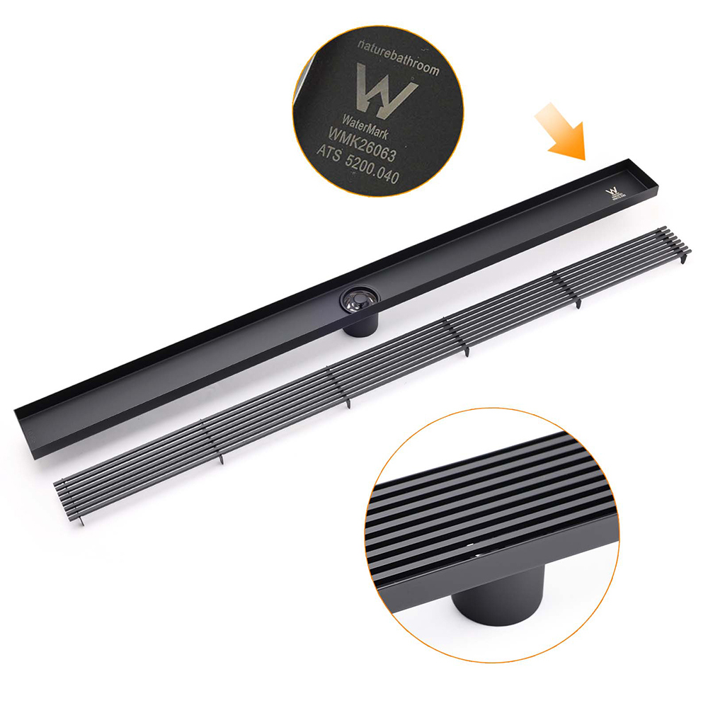 Matt Black 600mm Strip Fence Sword Shower Grate Floor Drain 50mm Waste Outlet - Image 6
