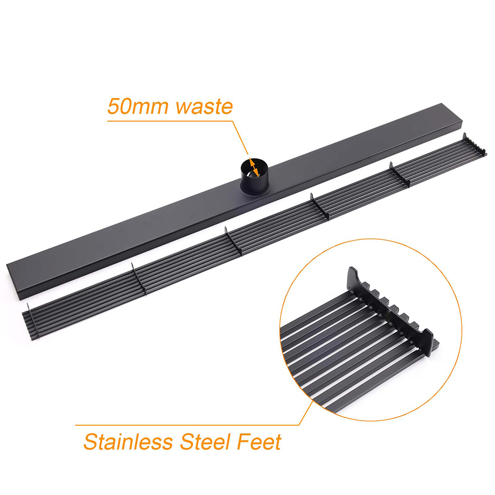 Matt Black 600mm Strip Fence Sword Shower Grate Floor Drain 50mm Waste Outlet - Image 7