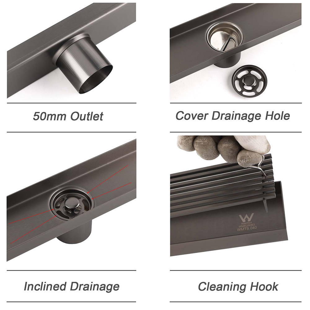 Gun Metal Stainless Steel 600mm Strip Fence Shower Grate Floor Drain 50mm Waste - Image 4