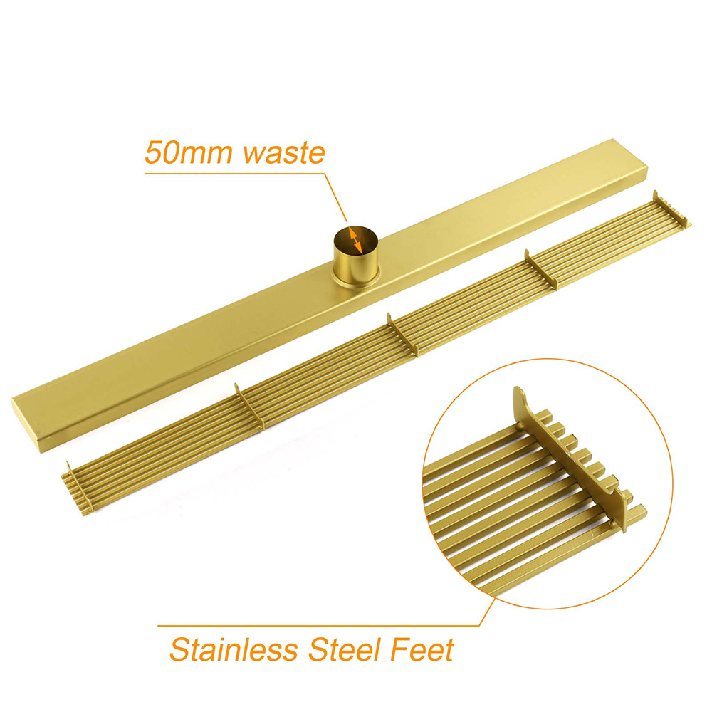 Brushed Gold Bathroom 800mm Strip Fence Long Shower Grate Floor Drain 50mm Waste - Image 6