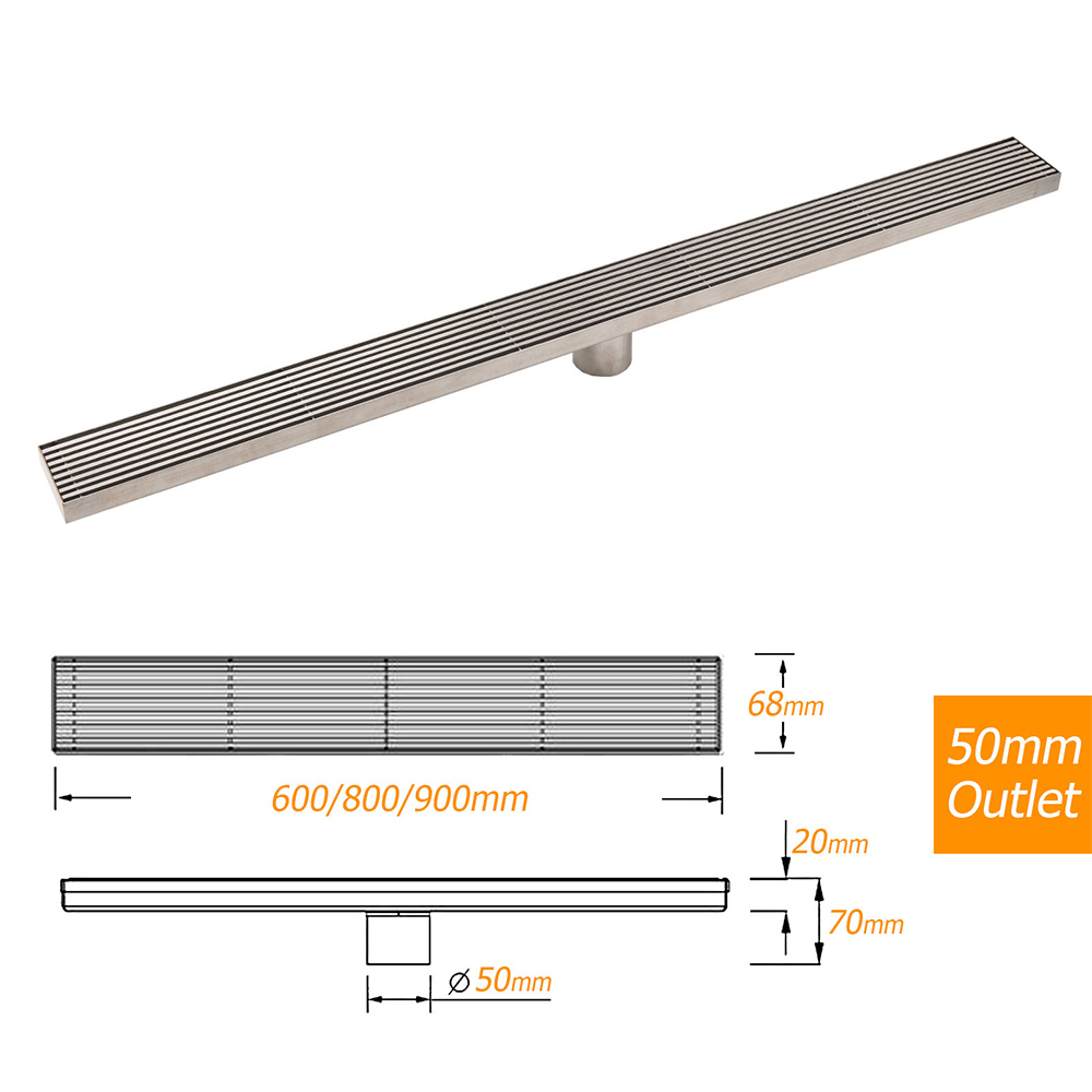 Bathroom Stainless Steel 800mm Strip Fence Shower Grate Floor Drain 50mm Outlet - Image 3