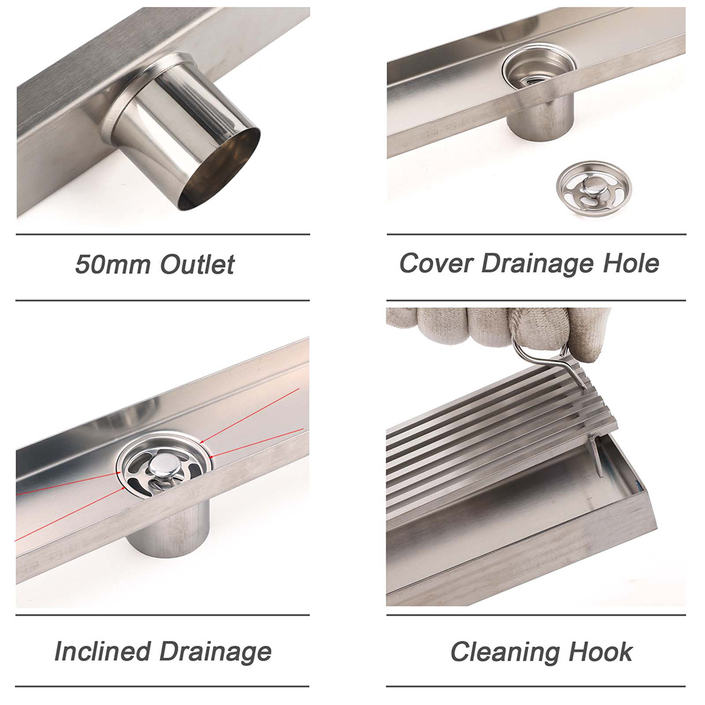 Bathroom Stainless Steel 800mm Strip Fence Shower Grate Floor Drain 50mm Outlet - Image 4