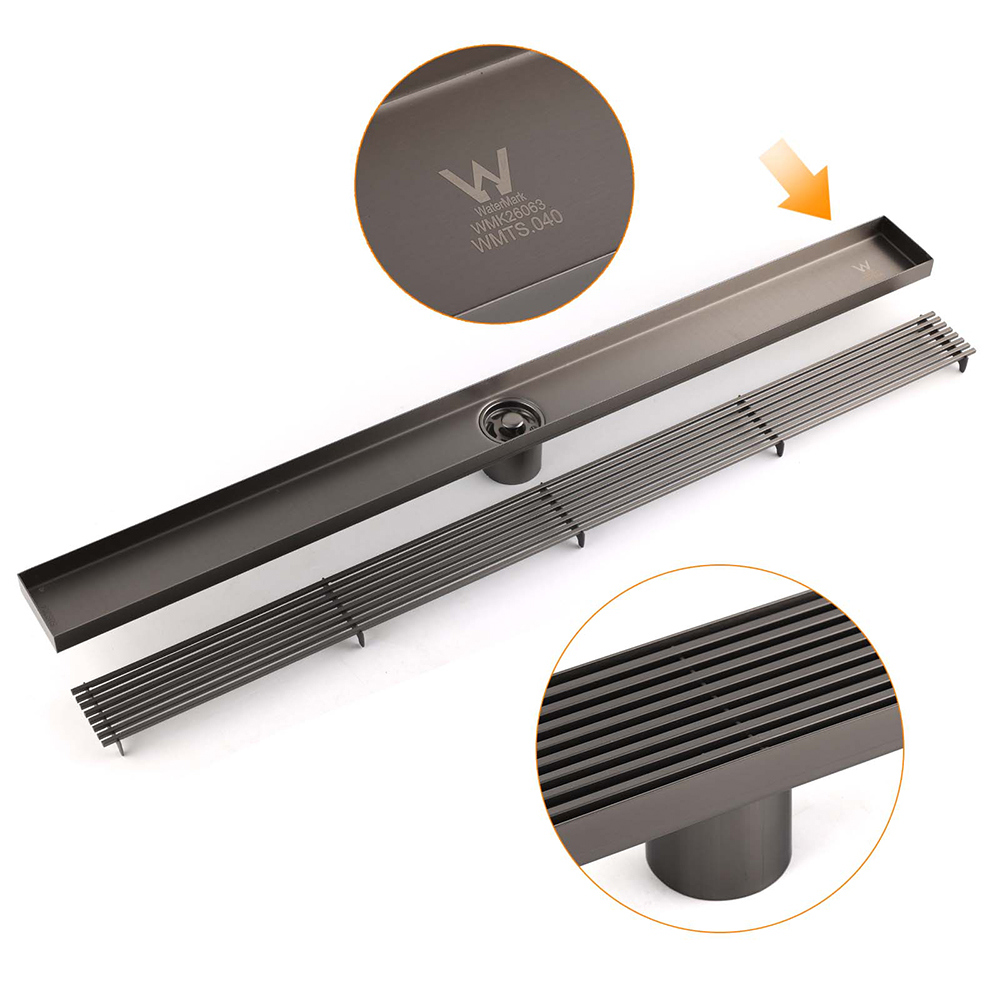 Watermark Gun Metal 800mm Strip Fence Linear Shower Grate Floor Drain 50mm Waste - Image 5