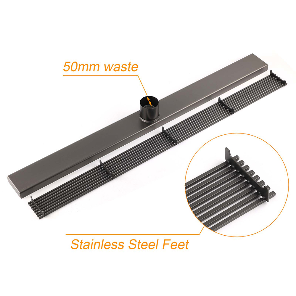 Watermark Gun Metal 800mm Strip Fence Linear Shower Grate Floor Drain 50mm Waste - Image 6