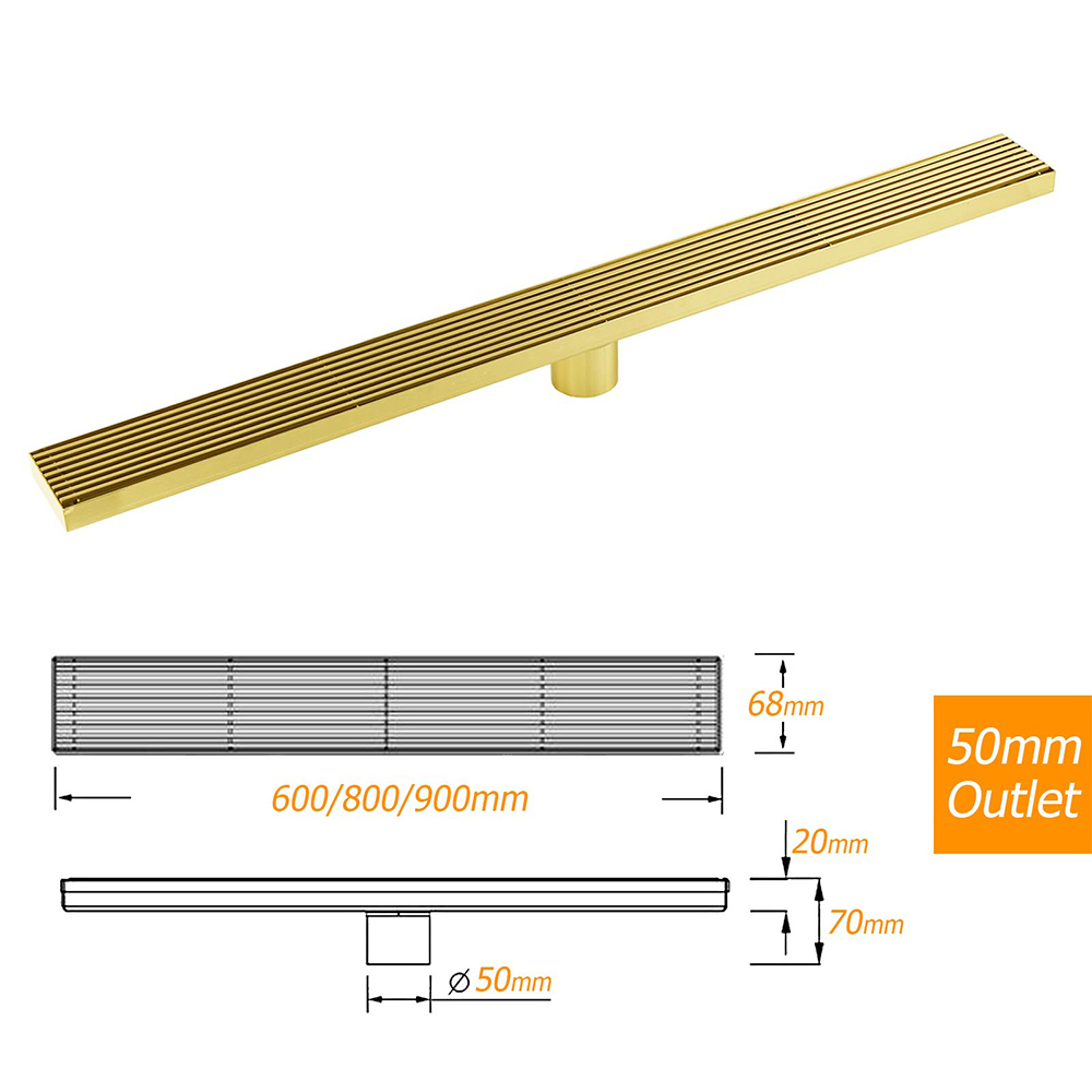 Brushed Gold SUS 900mm Strip Fence Bathroom Floor Shower Grate Drain 50mm Outlet - Image 3