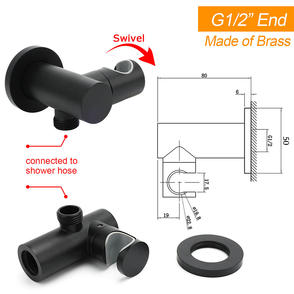 Matt Black Brass Hand Shower Bracket Swivel Holder Wall Elbow Connector Water Inlet Kit - Image 2