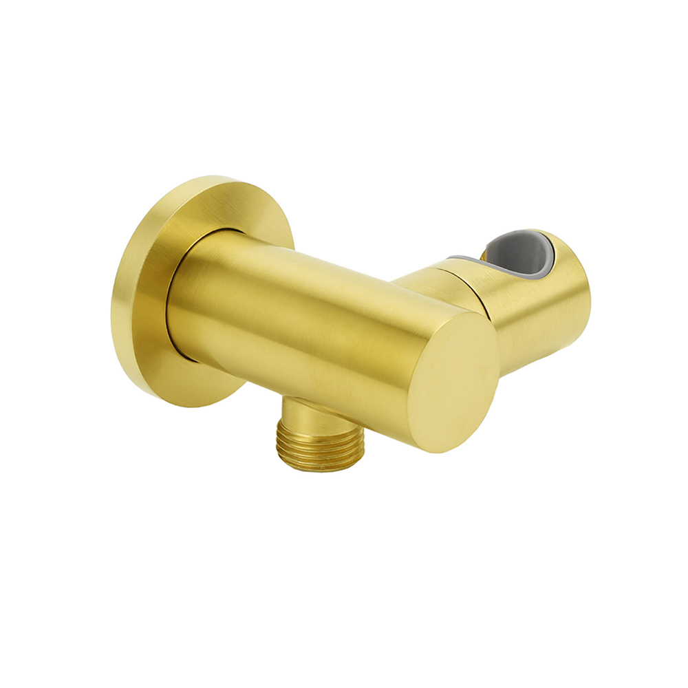 Brushed Gold Brass Handheld Shower Swivel Bracket Holder Water Inlet Elbow Connector Kit - Image 1