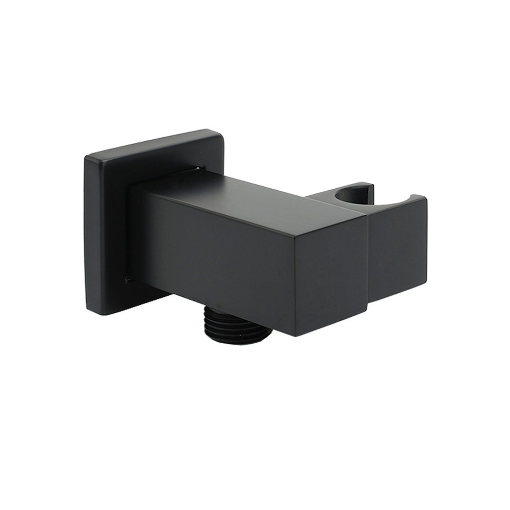 Matt Black Square Water Inlet Shower Head Bracket Adjustable Holder Wall Elbow Connector - Image 1