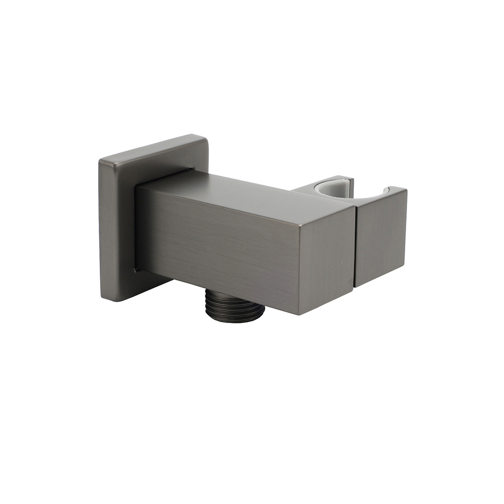 Gun Metal Grey Square Shower Head Holder Bracket Inlet Elbow Water Connector Kit - Image 1