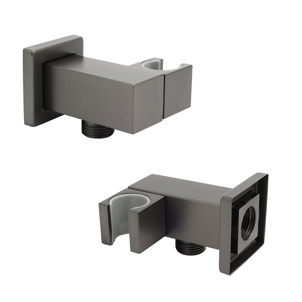 Gun Metal Grey Square Shower Head Holder Bracket Inlet Elbow Water Connector Kit - Image 3