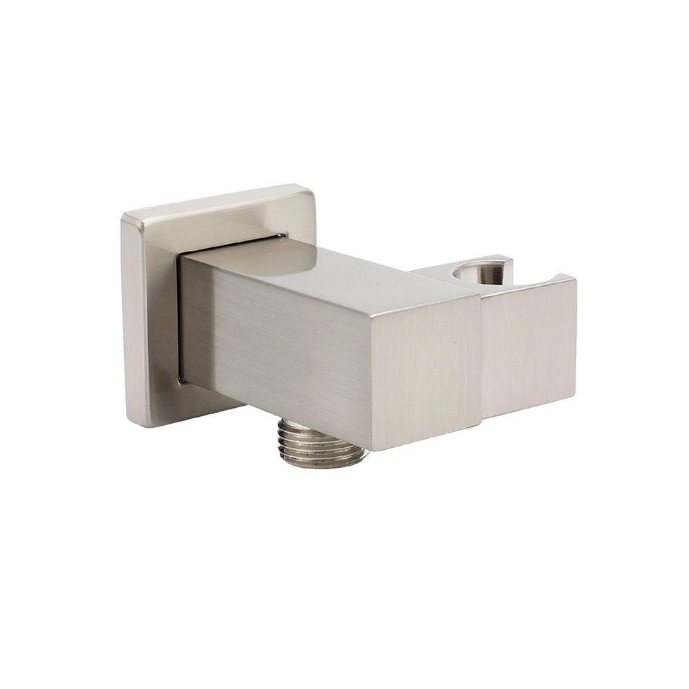 Brushed Nickel Square Bracket Flexible Shower Head Holder Wall Connector 1/2