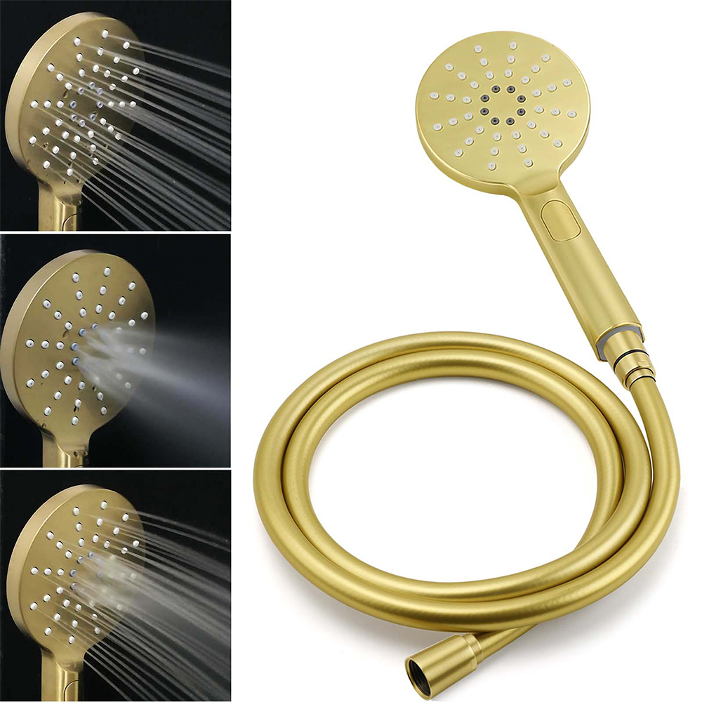Brushed Gold Twin Shower Set Sliding Rail Arm 8