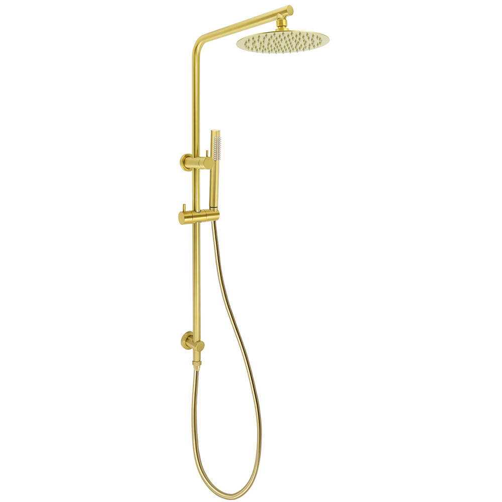 Brushed Gold Twin Shower Set Sliding Rail Arm 8
