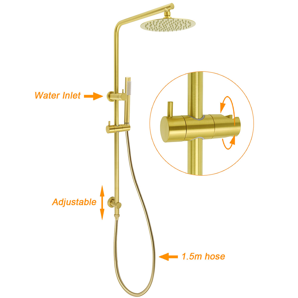 Brushed Gold Twin Shower Set Sliding Rail Arm 8