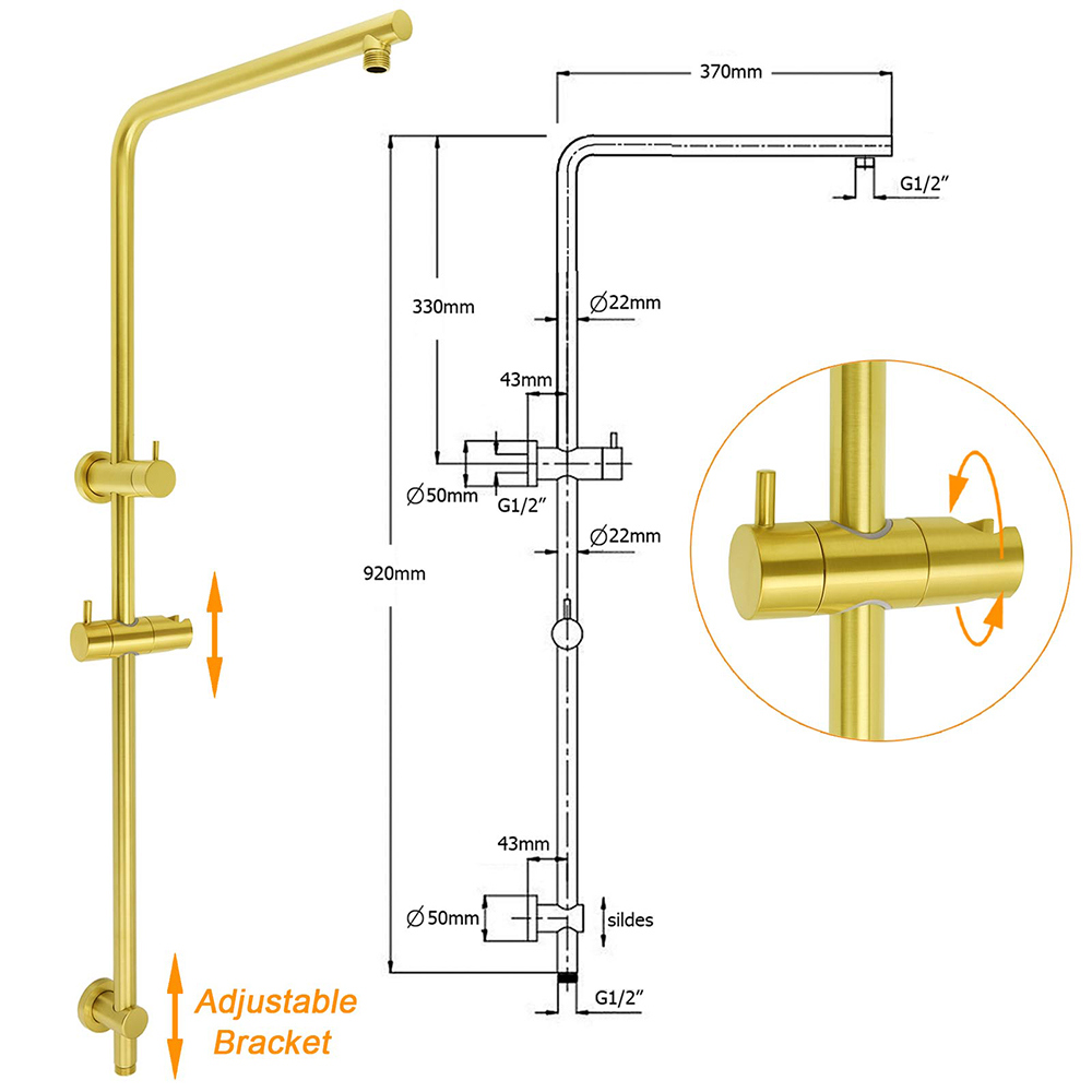 Brushed Gold Twin Shower Set 8