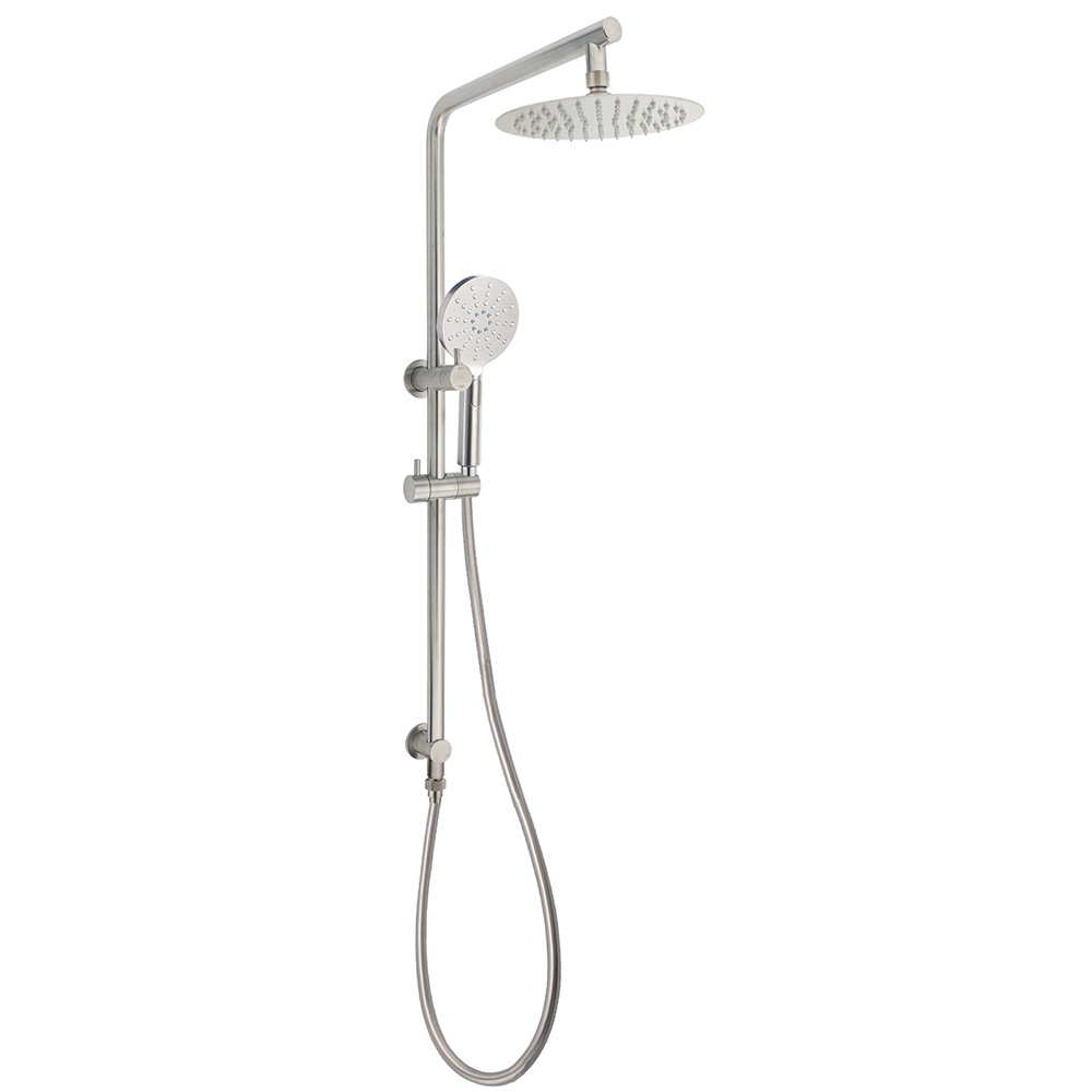 Brushed Nickel Dual Shower Set Sliding Rail Arm 8
