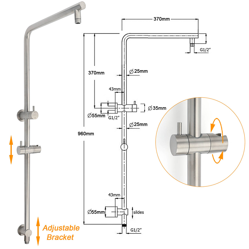 Brushed Nickel Dual Shower Set Sliding Rail Arm 8
