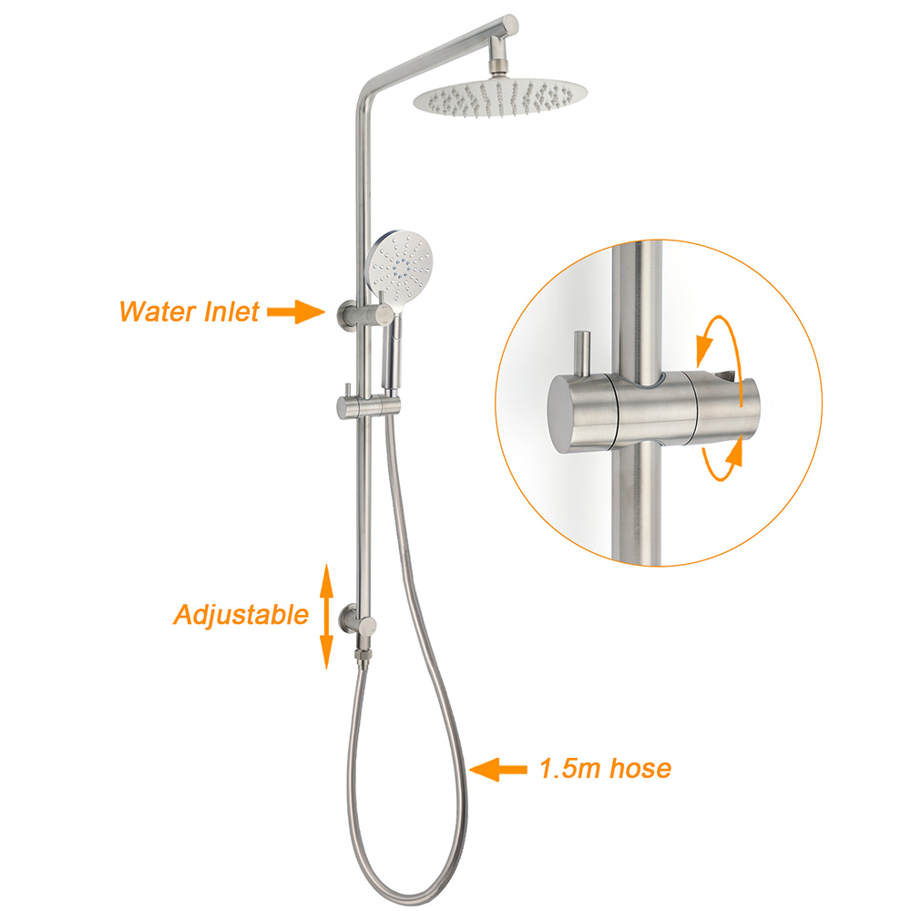 Brushed Nickel Dual Shower Set Sliding Rail Arm 8