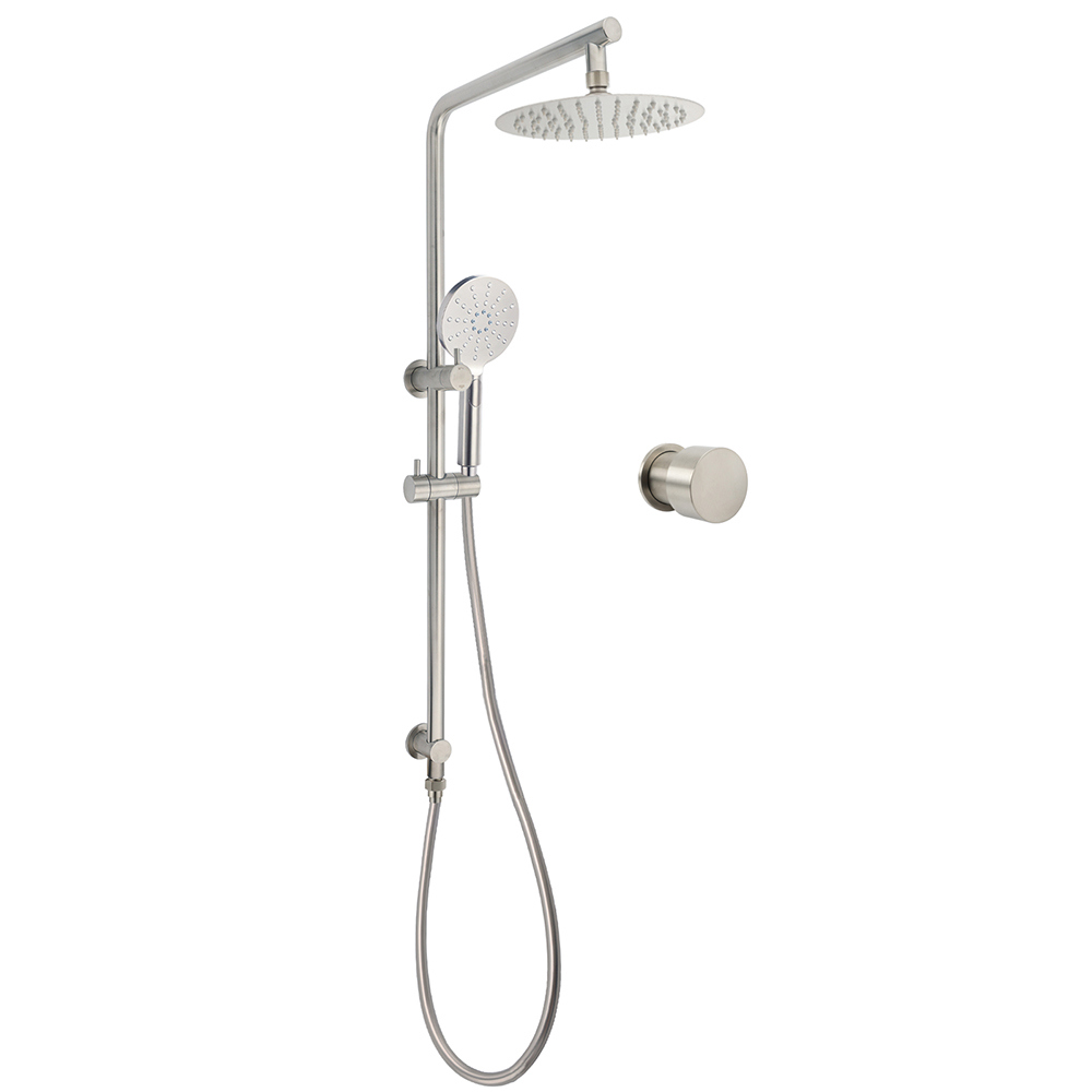 Brushed Nickel Dual Shower Set Sliding Rail Arm 8