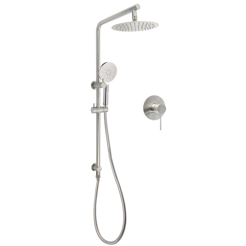 WELS Brushed Nickel Dual Shower Set Sliding Rail Arm 8