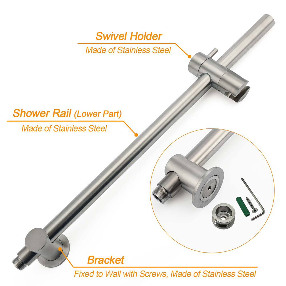 WELS Brushed Nickel 2in1 Shower Set Sliding Rail Arm 8