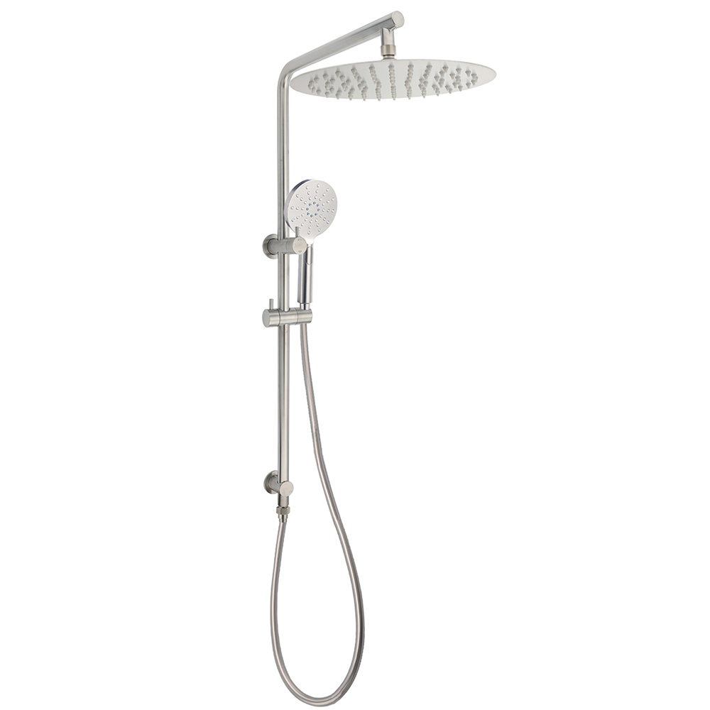 WELS Brushed Nickel Dual Shower Set Sliding Rail Arm 12