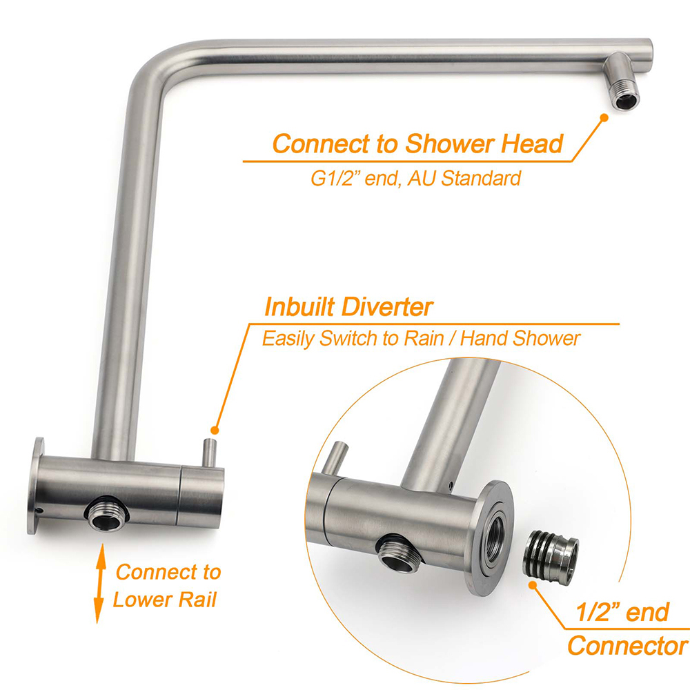 WELS Brushed Nickel Dual Shower Set Sliding Rail Arm 12