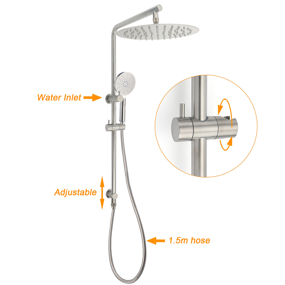 Brushed Nickel 2in1 Shower Set Sliding Rail Arm 12