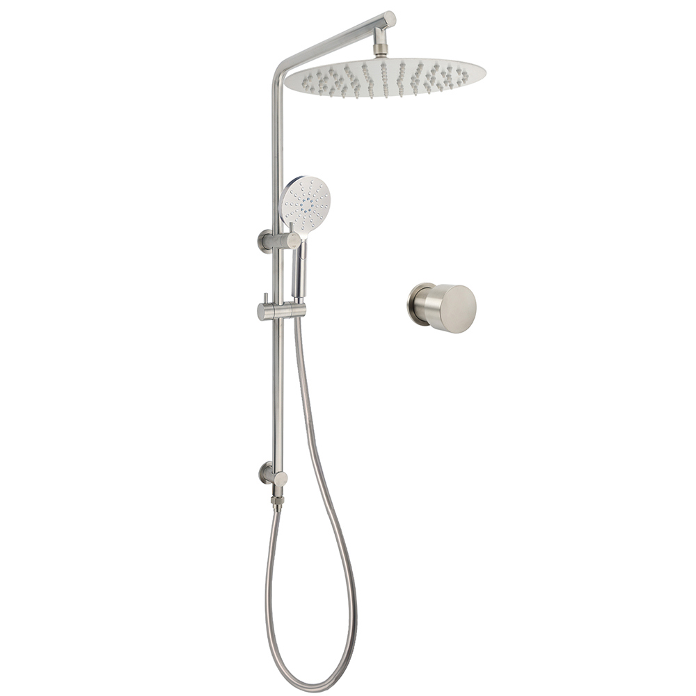 Brushed Nickel Dual Shower Set Sliding Rail Arm 12