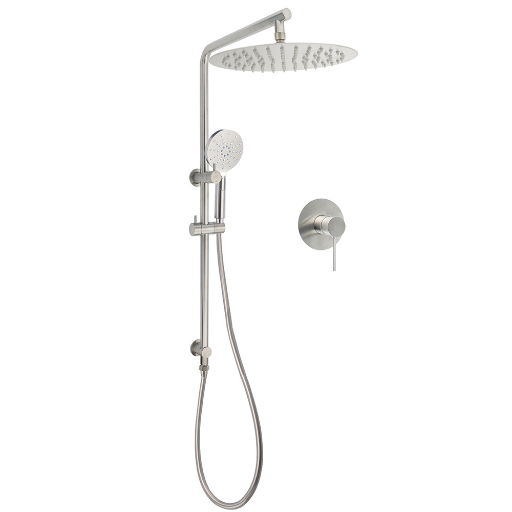 WELS Brushed Nickel Dual Shower Set Sliding Rail Arm 12