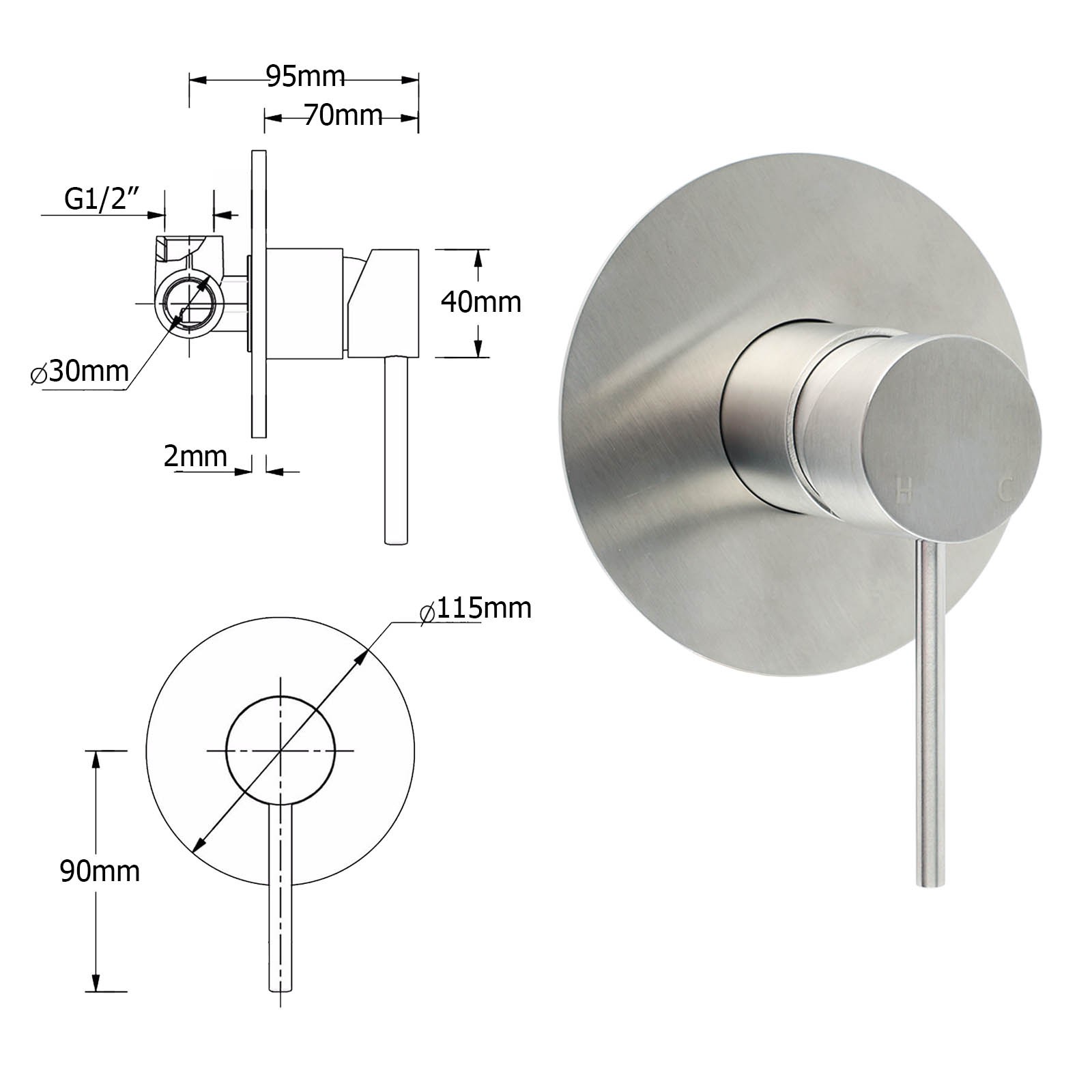 WELS Brushed Nickel Dual Shower Set Sliding Rail Arm 12