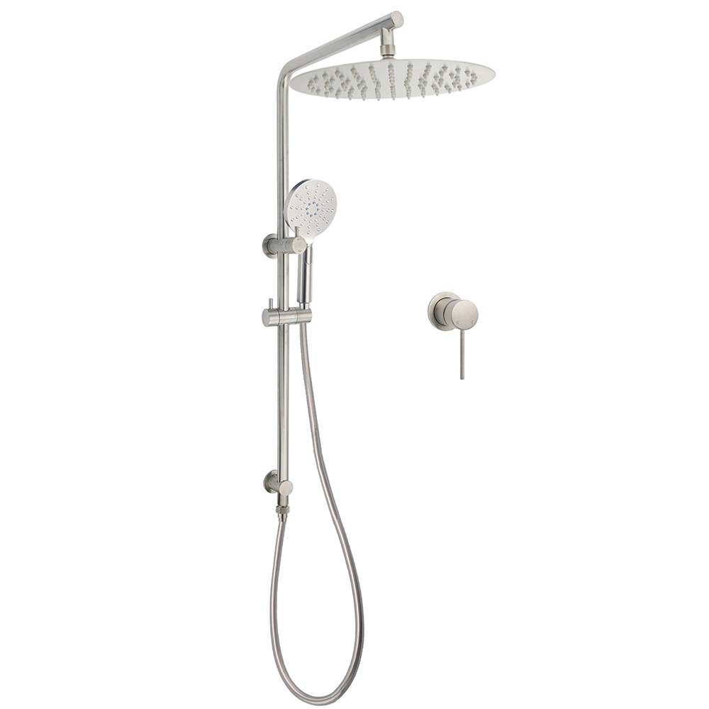 WELS Brushed Nickel 2in1 Shower Set Sliding Rail Arm 12