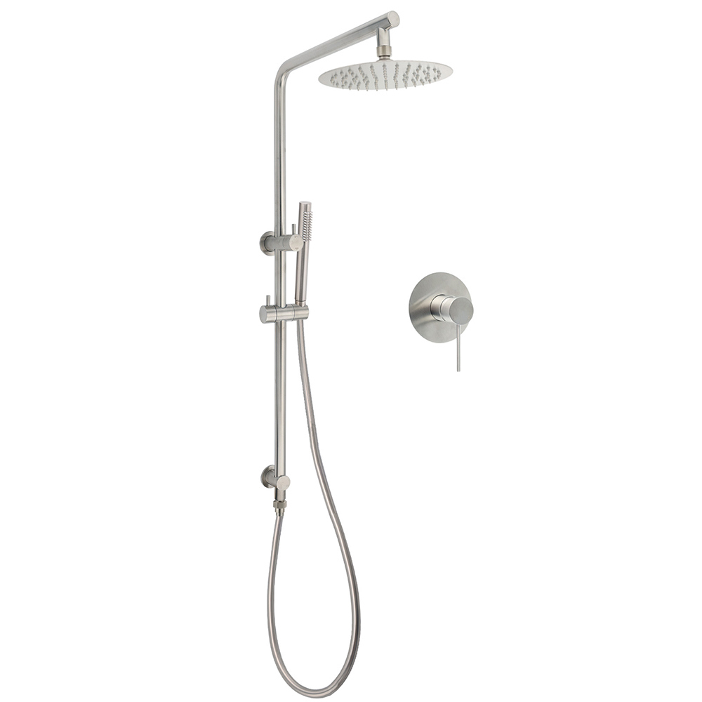 WELS Brushed Nickel Dual Shower Set Sliding Rail Arm 8