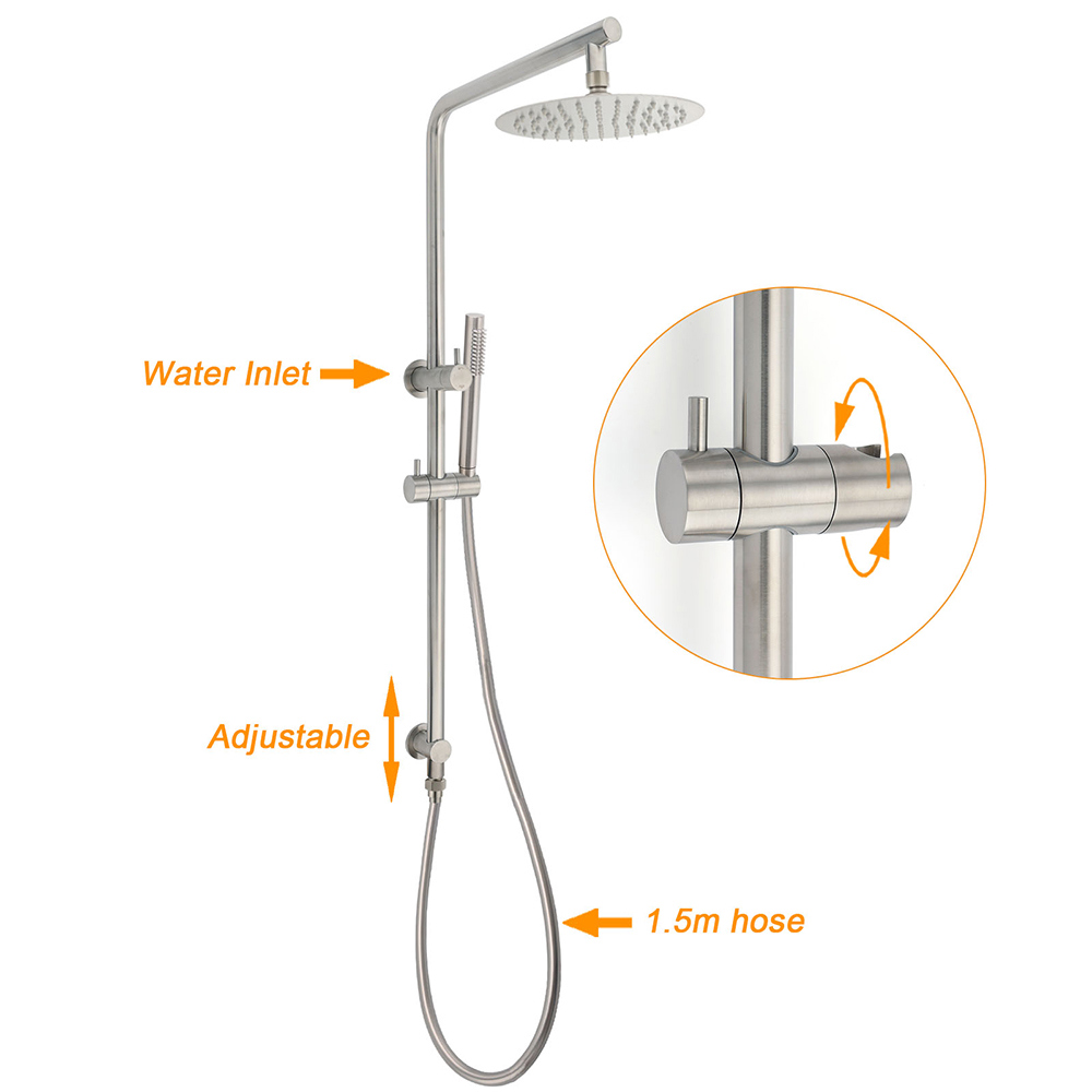 WELS Brushed Nickel Dual Shower Set Sliding Rail Arm 8