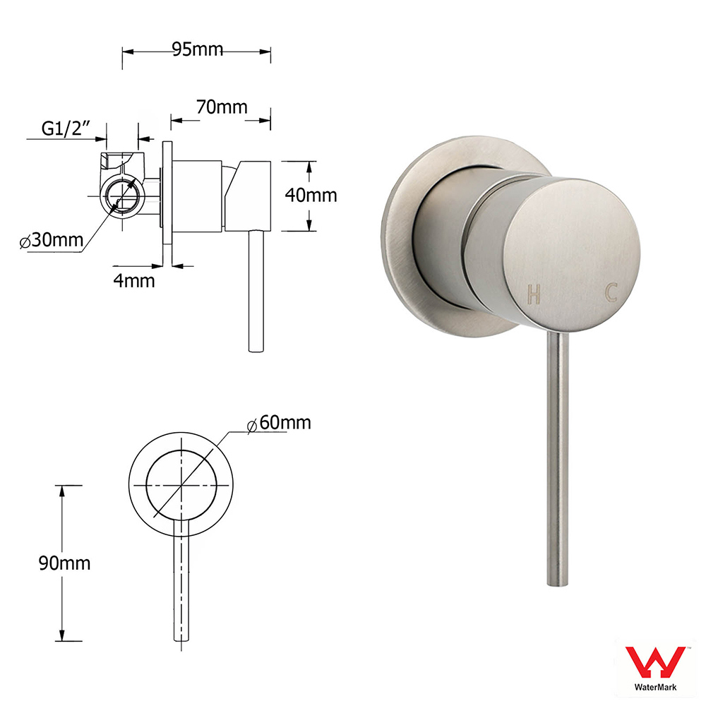 WELS Brushed Nickel 2in1 Shower Set Sliding Rail Arm 8