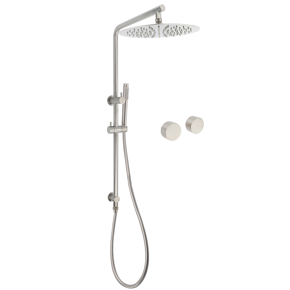 WELS Brushed Nickel Dual Shower Set Sliding Rail Arm 12
