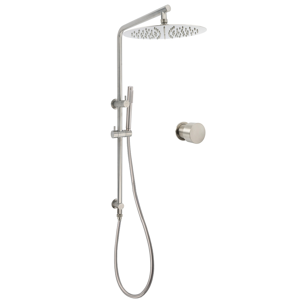 Brushed Nickel Dual Shower Set Sliding Rail Arm 12