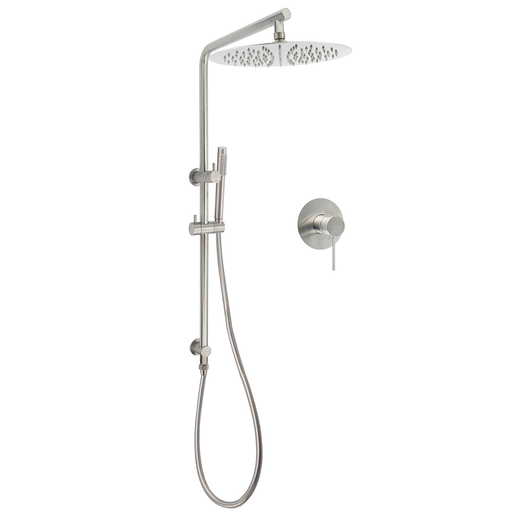 WELS Brushed Nickel 2in1 Shower Set Sliding Rail Arm Large 12